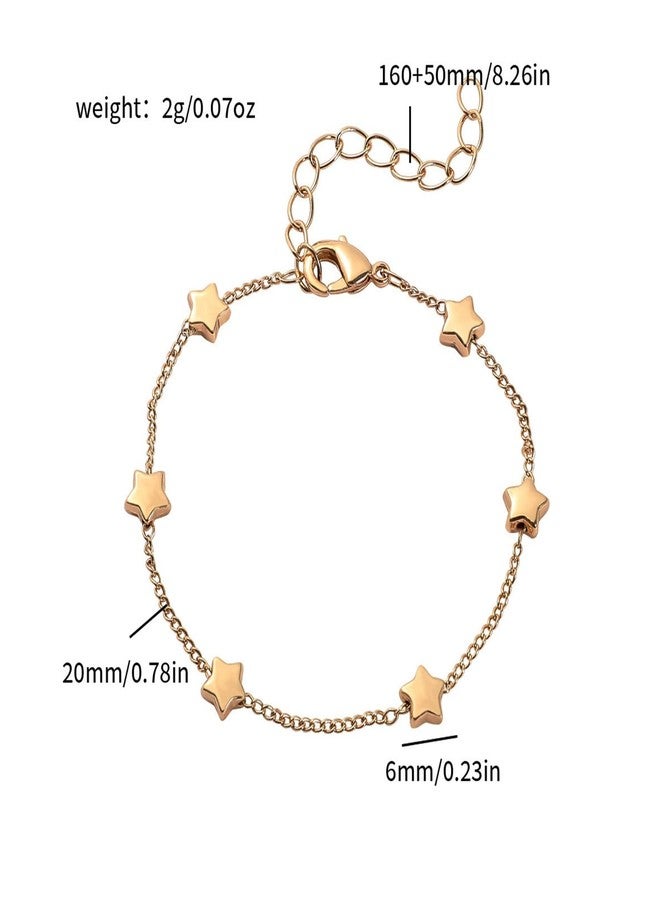TACBSP Gold Star Charm Bracelet for Women Dainty Star Chain Bracelet Adjustable Heart Stars Link Bracelet Anklet Bracelet Jewelry for Women - Image 4